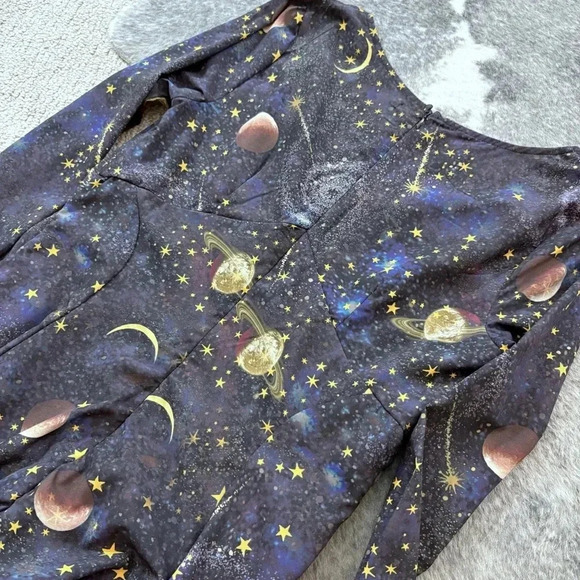 eShakti Constellation Galaxy Planet Print Crepe Empire Dress - Picture 8 of 13